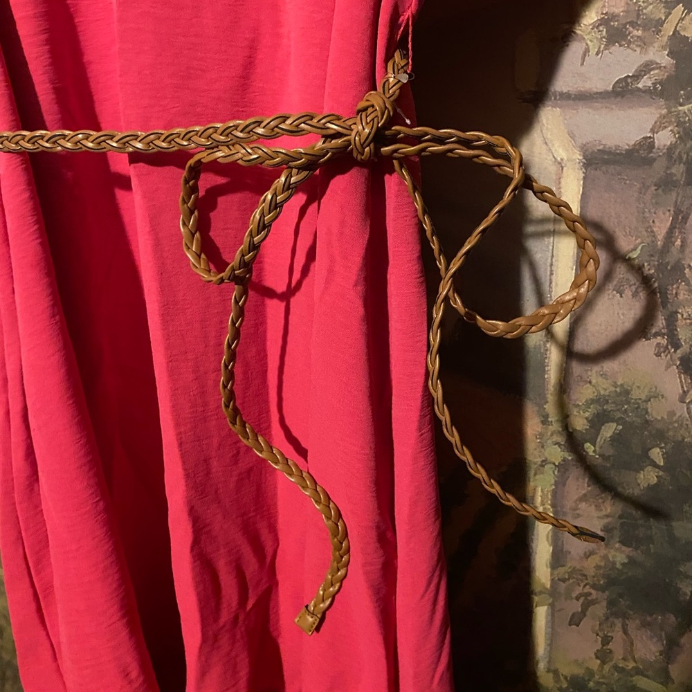 Pink drop shoulder sleeve dress with braided belt NWOT - Picture 6 of 7